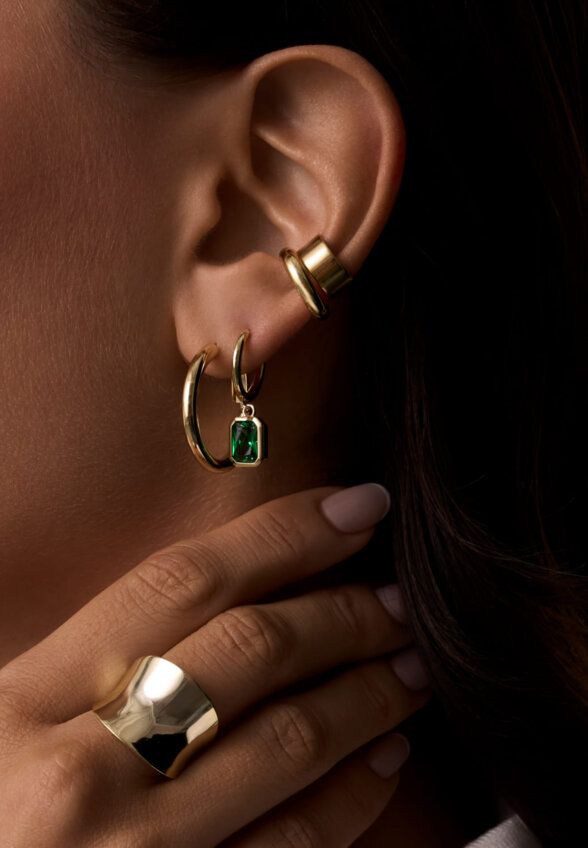 Широкое кольцо вогнутой формы из серебра в покрытии желтое золото MIE