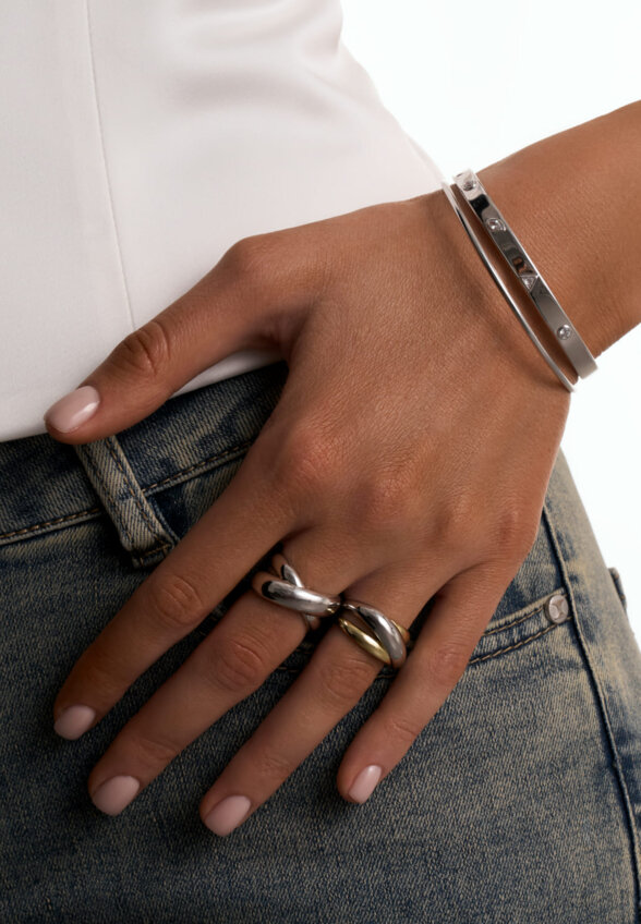 Серебряное кольцо кросс биколор MIE