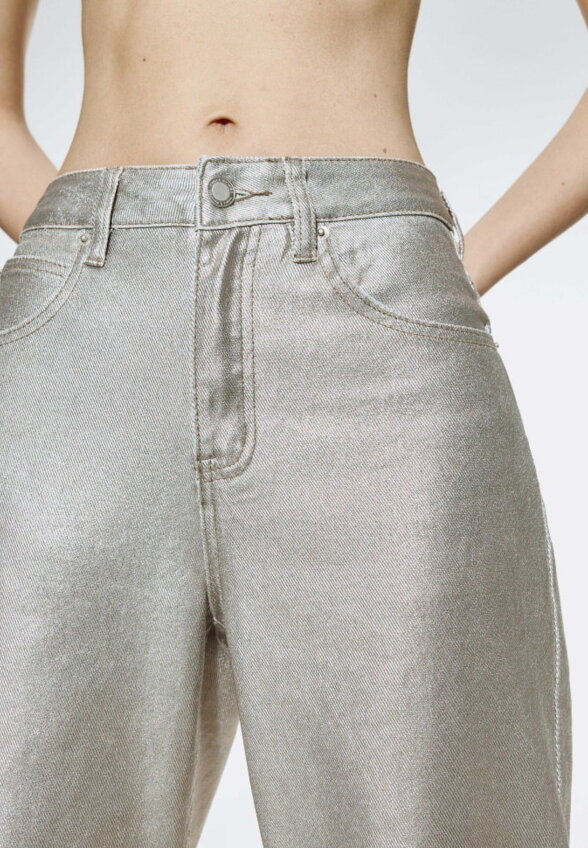 Джинсы Wide Leg с эффектом металлик