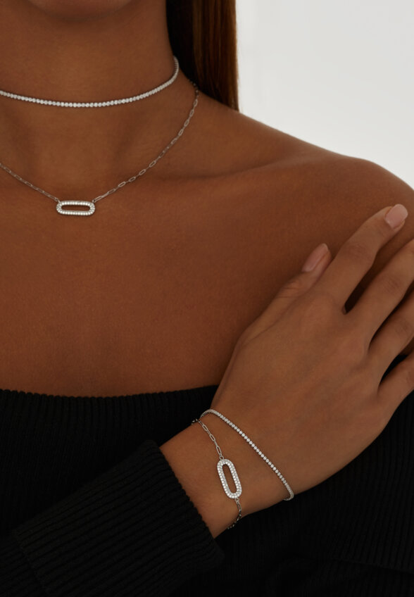 Теннисный серебряный браслет с фианитами MIE