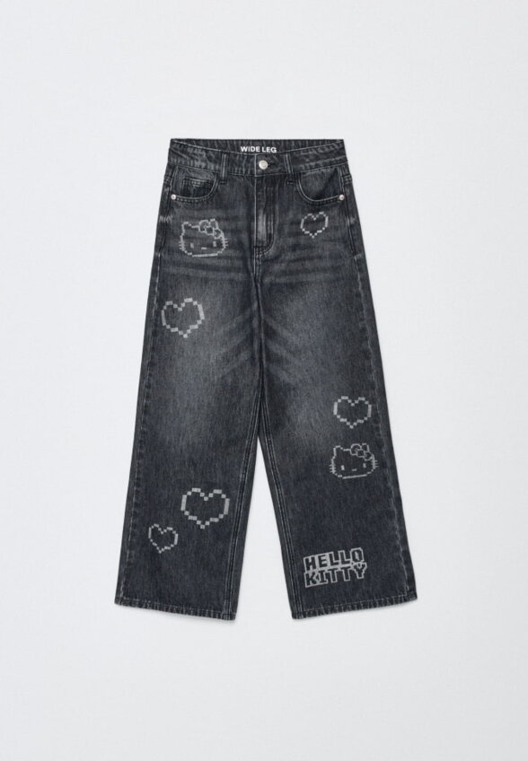 Джинсы Wide leg с принтом Hello Kitty для девочек