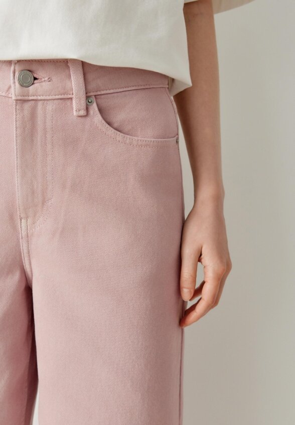 Широкие укороченные джинсы с необработанным краем