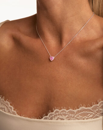Серебряное колье ЛЮБОВЬ с розовым сердцем MIE женщинам