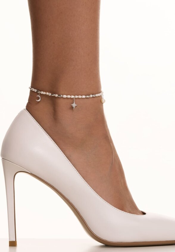 Серебряный браслет на ногу ГАЛАТЕЯ с натуральным жемчугом MIE