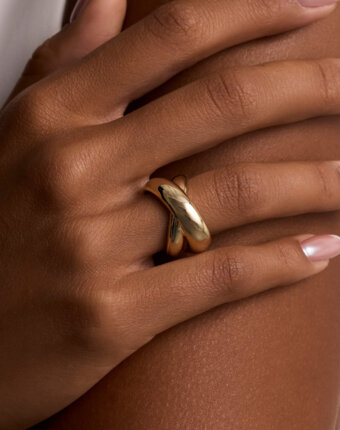 Кольцо кросс из серебра в покрытии желтое золото MIE женщинам