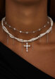 Серебряное колье с крестом ГАЛАТЕЯ с натуральным жемчугом MIE2  - превью