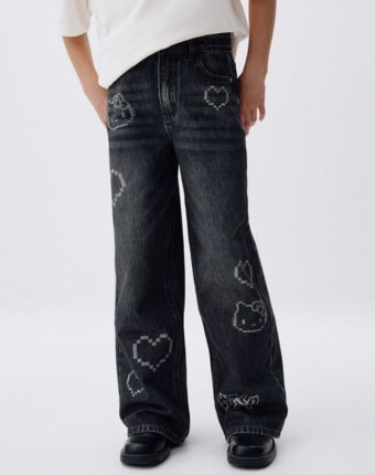 Джинсы Wide leg с принтом Hello Kitty для девочек детям