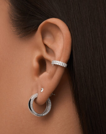 Серебряные двусторонние серьги-кольца с фианитами MIE женщинам