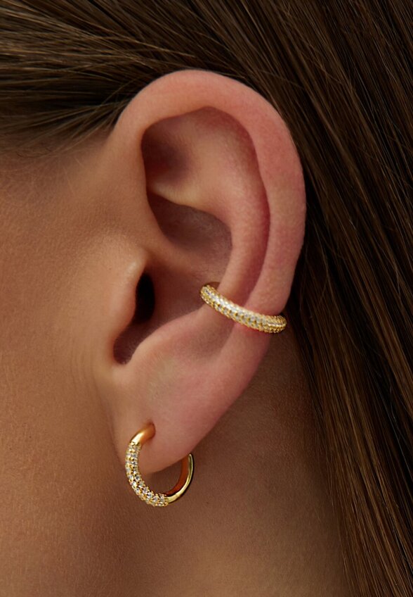 Позолоченный базовый кафф с фианитами из серебра MIE