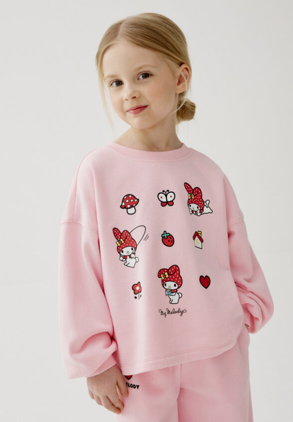 Свитшот оверсайз с принтом Hello Kitty My Melody для девочек