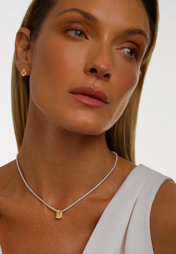 Теннисное серебряное колье ЭЙФОРИЯ с цитрином MIE