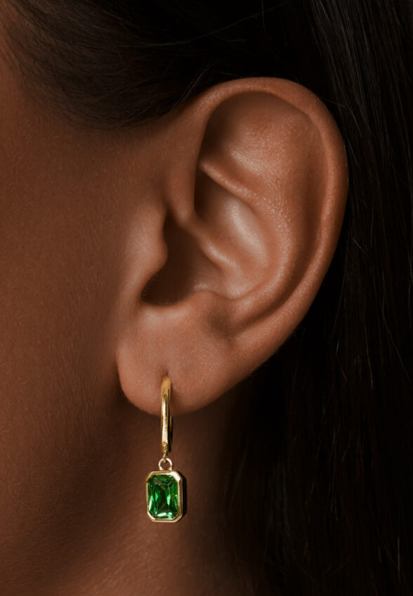 Серебряные серьги Элизабет с фианитом в покрытии желтое золото MIE