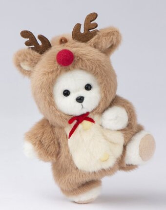 Медведь Lina TeddyTales, XS ,в костюмчике Олень, белый, брелок, 15 см детям