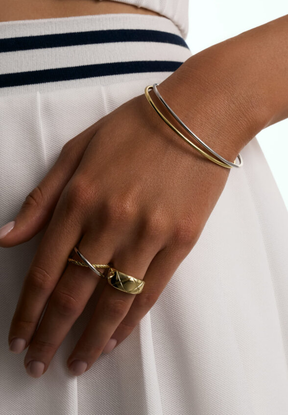 Двойное комбинированное кольцо из серебра биколор MIE