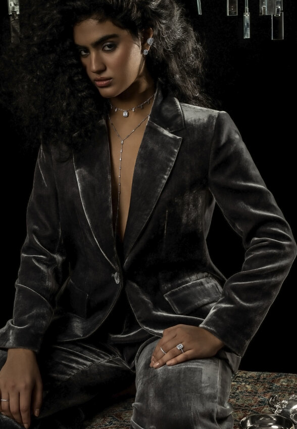 Широкий кафф из серебра c фианитами MIE