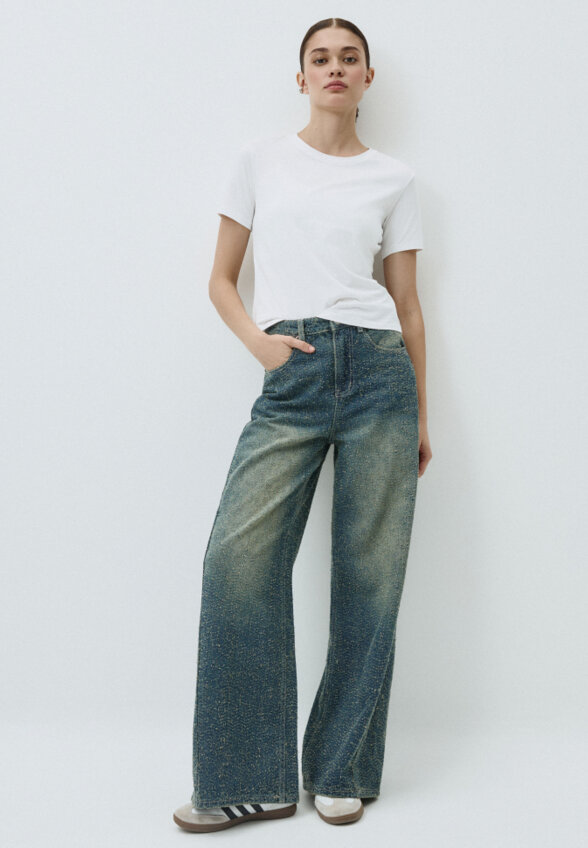 Джинсы Wide leg с потертостями