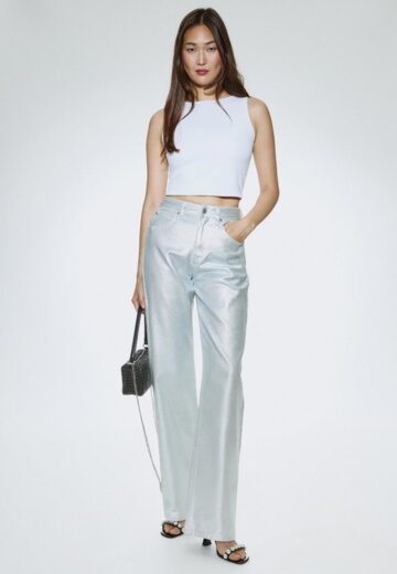 Джинсы Wide Leg с эффектом металлик