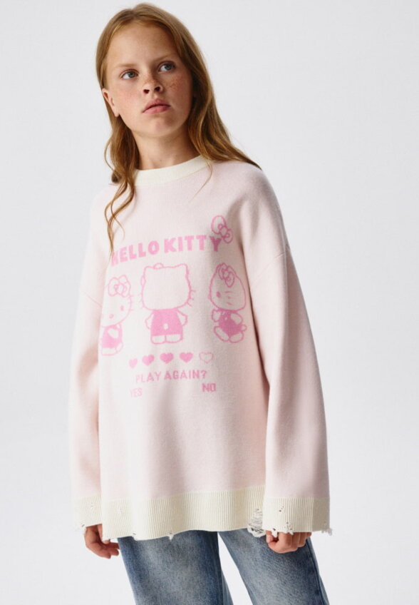 Вязаный джемпер в стиле гранж с Hello Kitty для девочек