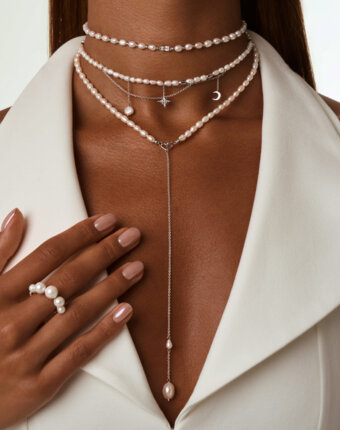 Серебряное колье-галстук СИЦИЛИЯ с барочной жемчужиной MIE женщинам