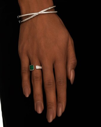 Серебряное кольцо ГАРМОНИЯ с зеленым агатом и фианитами MIE женщинам