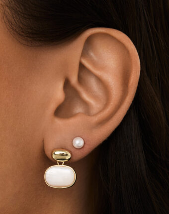 Овальные серьги с перламутром из серебра в покрытии желтое золото MIE женщинам