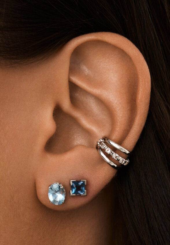 Серебряный тройной кафф ЧИСТОТА с белыми топазами MIE