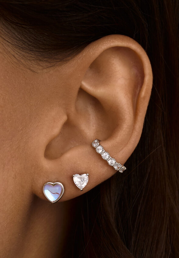 Серебряные серьги-гвоздики с лунным камнем в форме сердца MIESTILO MIE