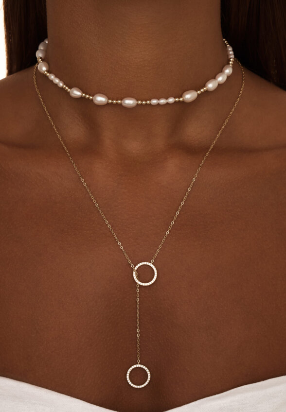 Позолоченное колье-галстук регулируемый из серебра с кругами MIE