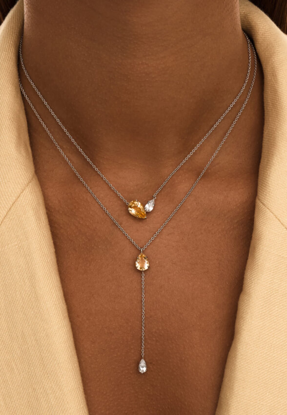 Серебряное колье-галстук ЭЙФОРИЯ с цитрином и фианитом MIE