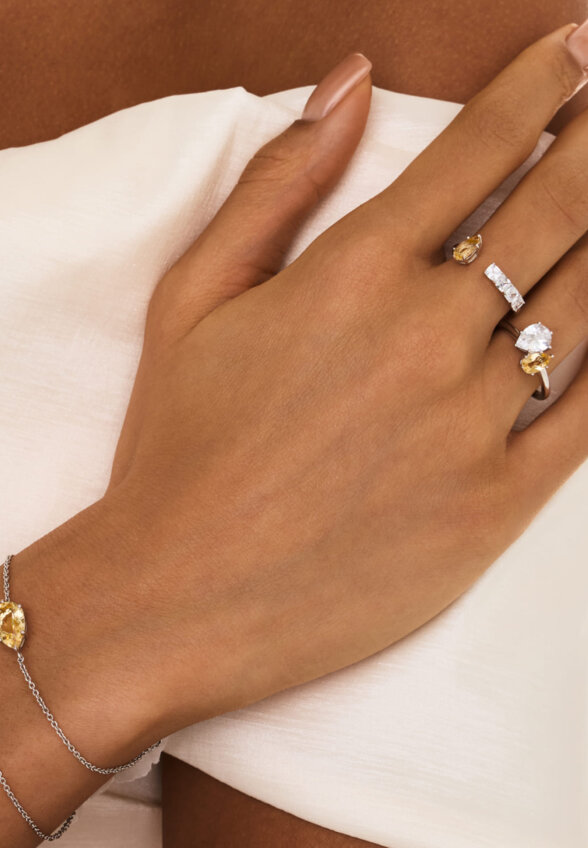 Серебряное кольцо ЭЙФОРИЯ с цитрином и фианитом MIE