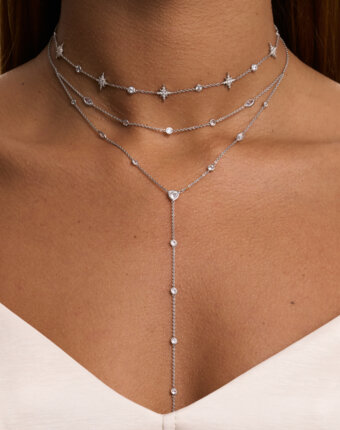 Двойное колье-галстук из серебра с фианитами MIE женщинам