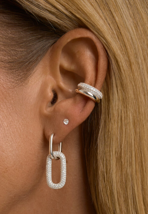 Серьги-трансформеры двухсторонние с фианитами серебряные MIE