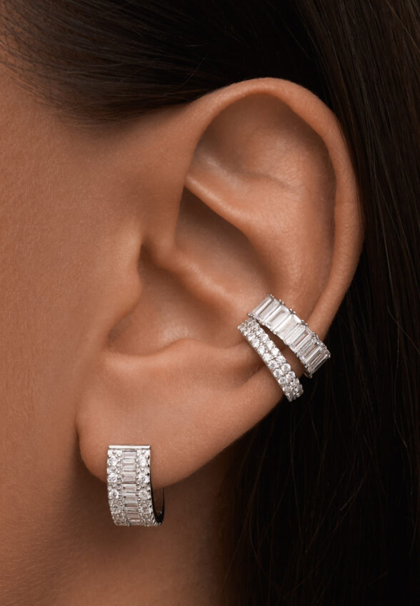 Кафф с фианитами из серебра Багет MIE