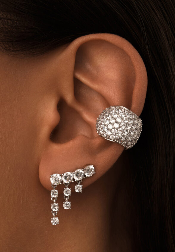 Серебряный широкий кафф с белыми камнями MIE