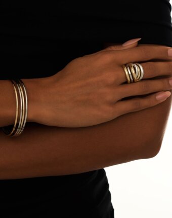 Широкое многослойное кольцо из серебра биколор MIE женщинам