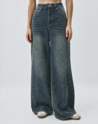 Джинсы Wide leg с потертостями женщинам
