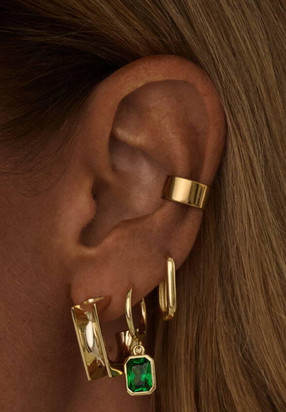 Серебряные серьги Элизабет с фианитом в покрытии желтое золото MIE