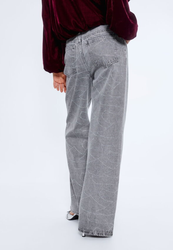 Джинсы WIDE LEG с узором из страз