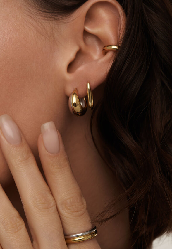 Дутые серебряные серьги - кольца биколор Жизель MIE