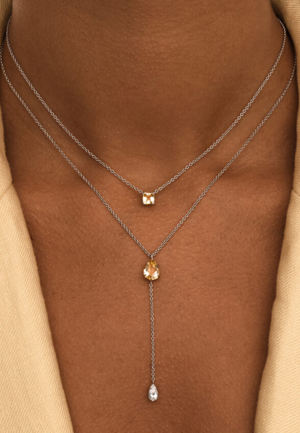 Серебряное колье-галстук ЭЙФОРИЯ с цитрином и фианитом MIE