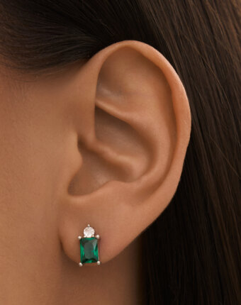 Серьги пусеты Энергия с зелёным фианитом из серебра MIE женщинам