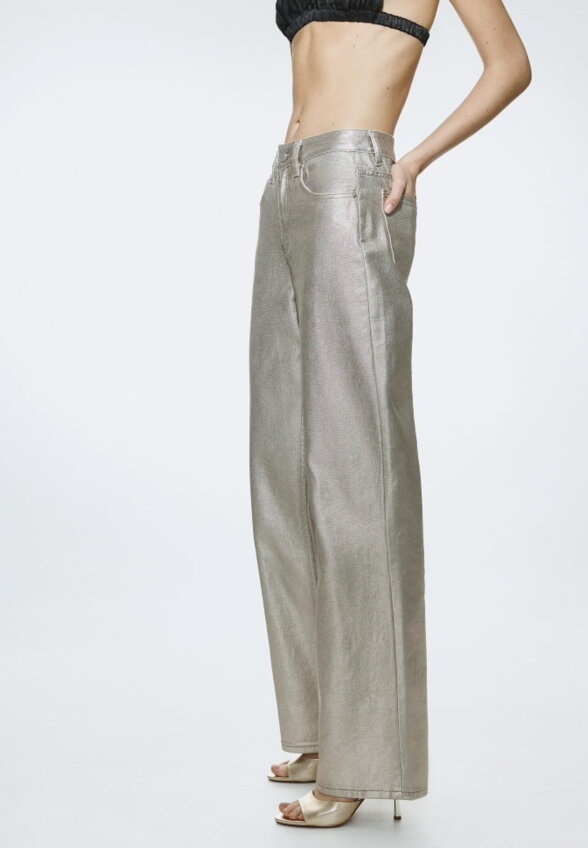 Джинсы Wide Leg с эффектом металлик