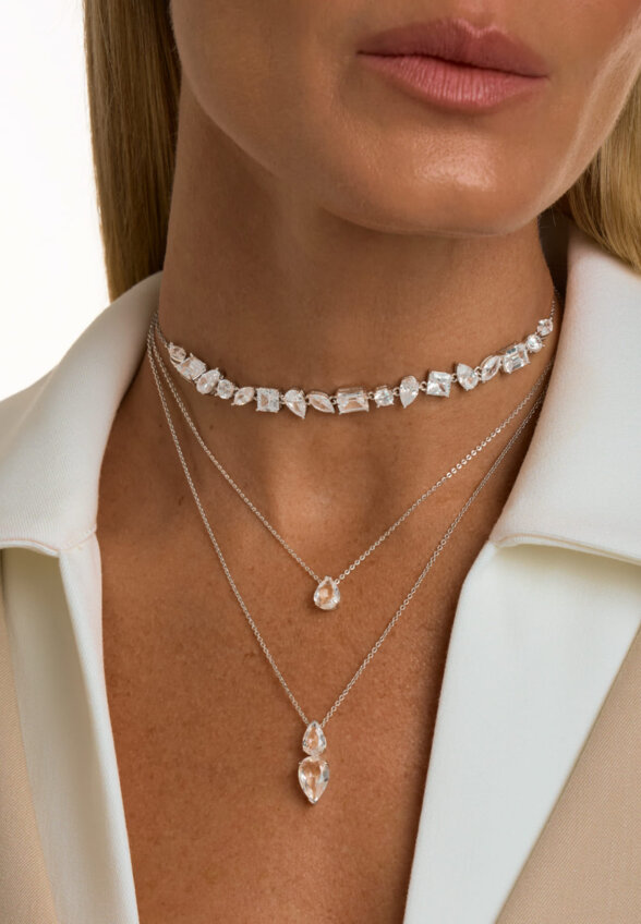 Серебряное колье ЭРОС на тонкой цепочке с горным хрусталем MIE