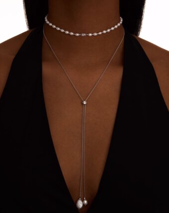 Серебряное колье-галстук СИЦИЛИЯ с жемчугом MIE женщинам