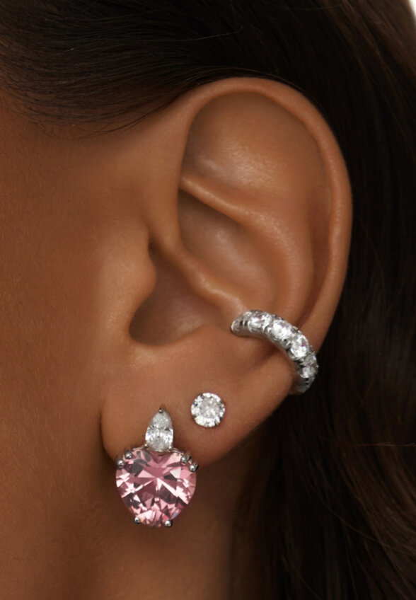 Серебряные серьги-пусеты ЛЮБОВЬ с розовым сердцем MIE