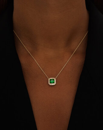 Серебряное колье с зеленым фианитом в покрытии желтое золото MIE женщинам