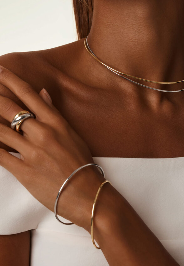 Серебряное кольцо кросс биколор MIE