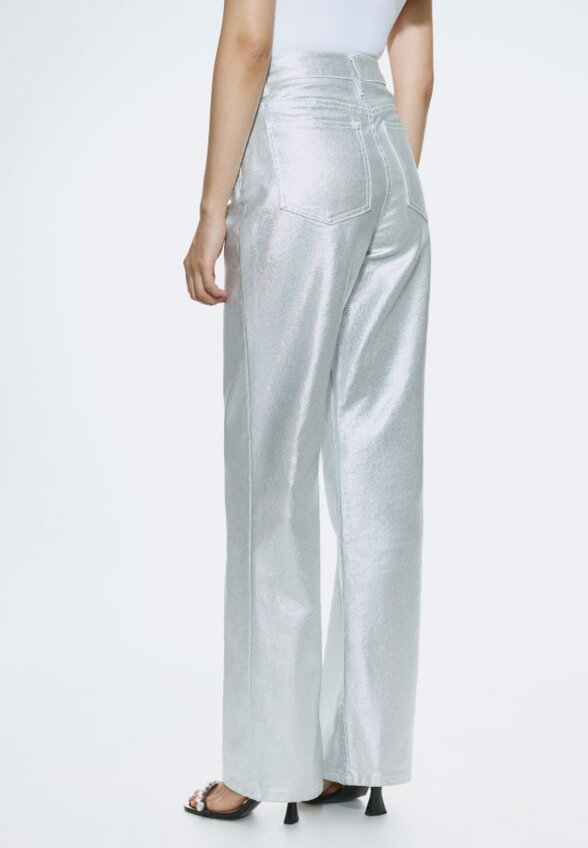 Джинсы Wide Leg с эффектом металлик
