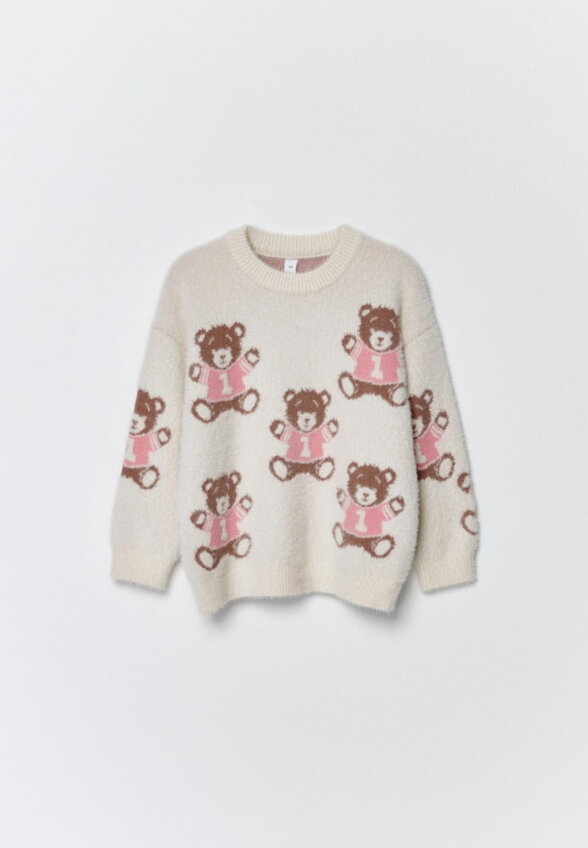 Пушистый джемпер оверсайз с принтом для девочек