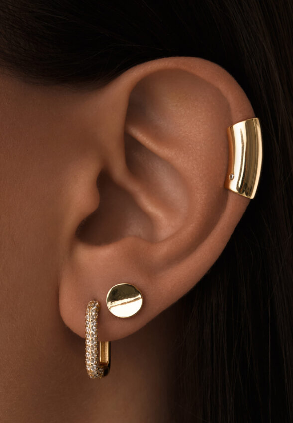 Серебряные круглые серьги в покрытии желтое золото MIE